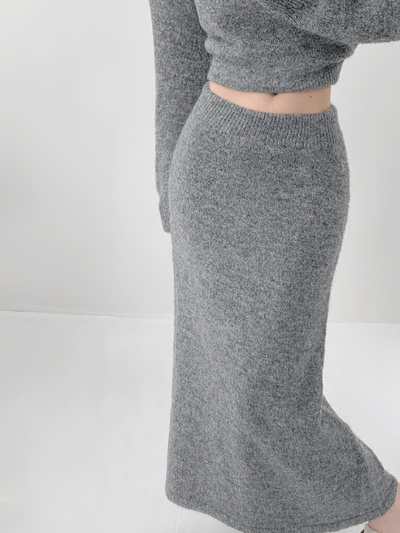 v neck long sleeve sweater skirt setup