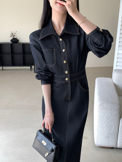 denim style shirt button one piece