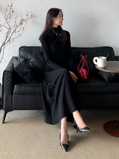 half turtle neck slim fit long dress