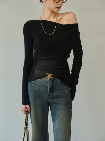 one shoulder slim fit long sleeve tops
