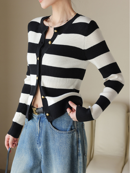stripe gold button cardigan