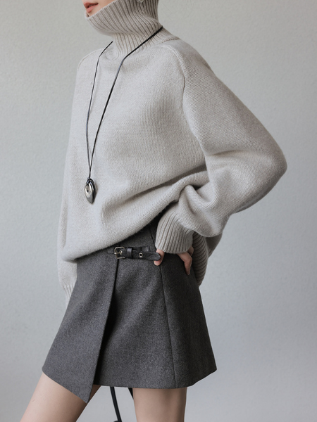 dark gray high end wool belt skirt