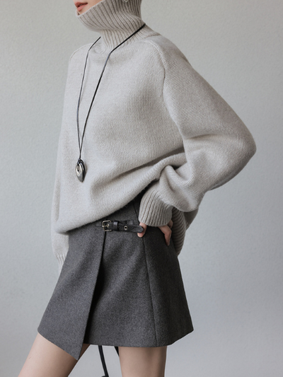 dark gray high end wool belt skirt