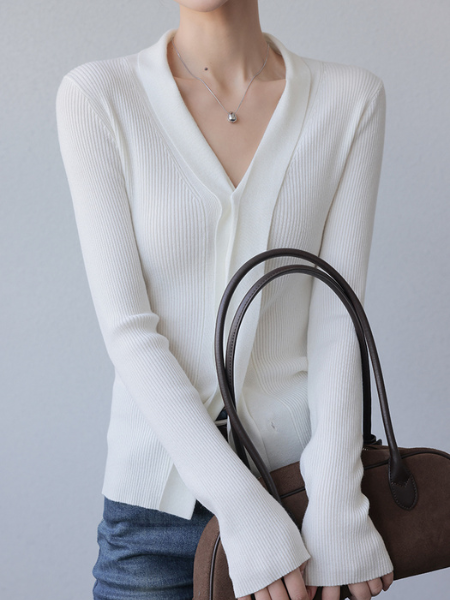 v neck long sleeve design sweater