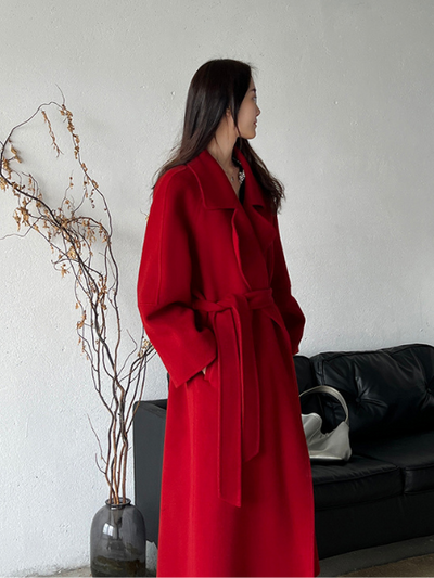 red wool long coat