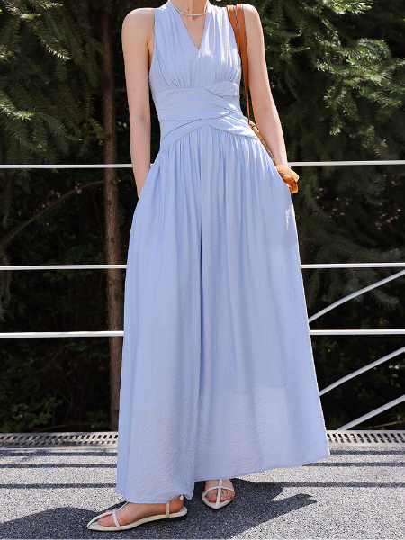 sleeveless waist slim casual long one piece