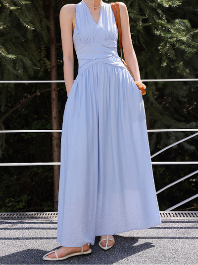 sleeveless waist slim casual long one piece