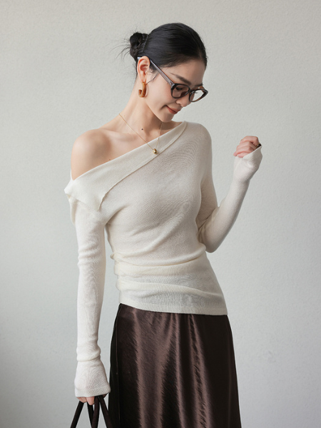 one shoulder turn back tops