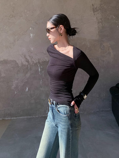 asymmetry fit long sleeve tops