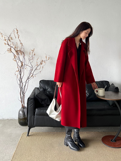 red wool long coat