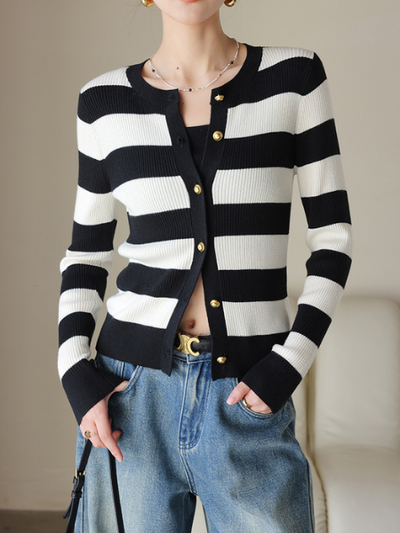 stripe gold button cardigan