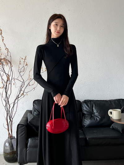 half turtle neck slim fit long dress