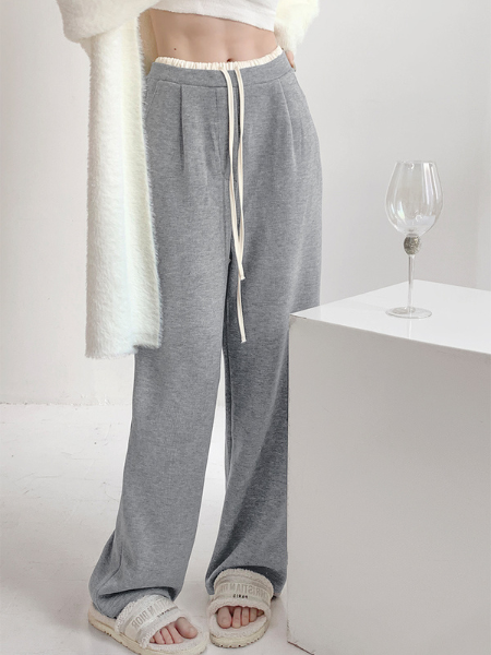 contrast loose straight casual pants