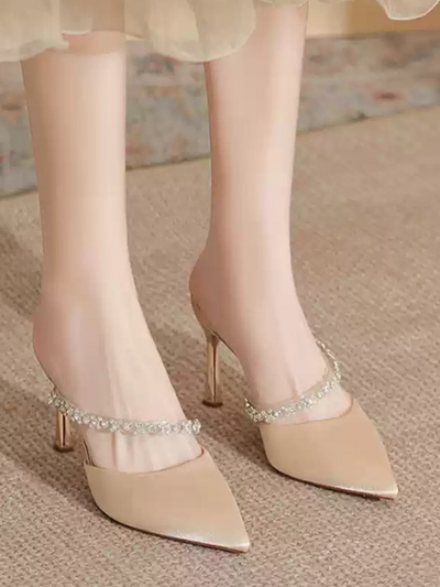 french pointed toe rhinestone high heel