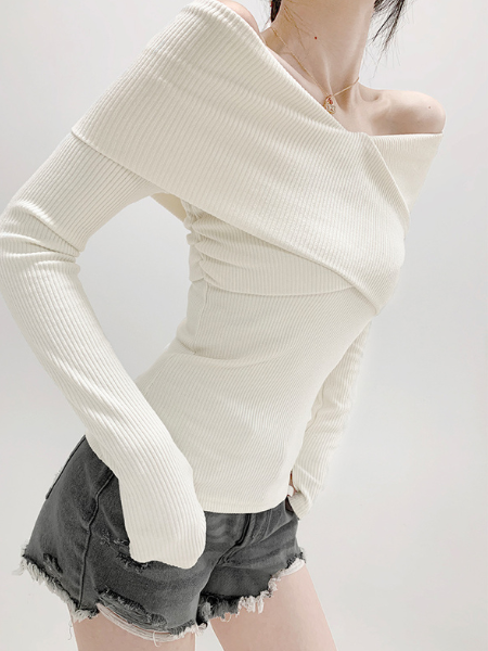 cross shoulder slim fit long sleeve tops