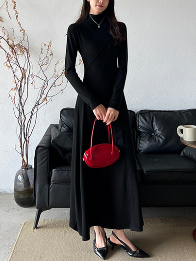 half turtle neck slim fit long dress