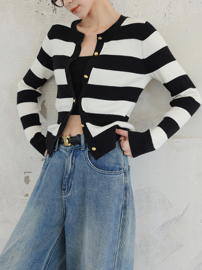 stripe gold button cardigan