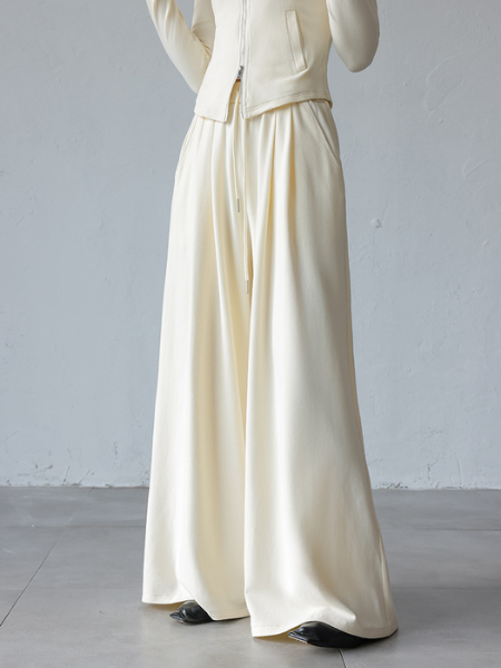 sweatshirt double zipper wide leg long pants setup