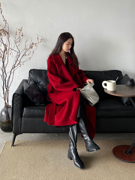 red wool long coat