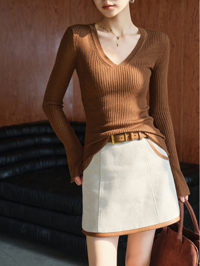 contrast color high waist mini skirt