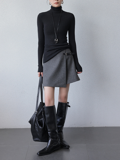 dark gray high end wool belt skirt