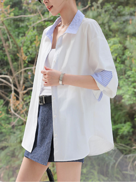contrast cotton long sleeve shirt