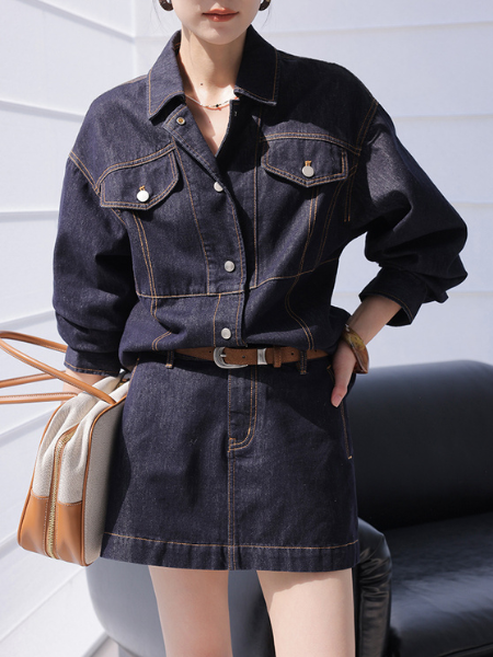 denim shirt mini skirt setup