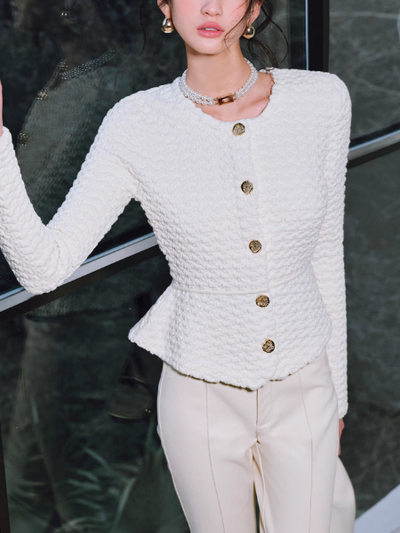 gold button emboss peplum tops