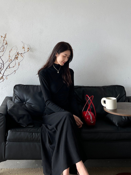 half turtle neck slim fit long dress