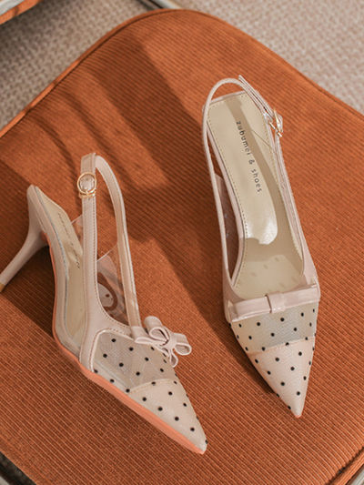 dot mesh ribbon pumps
