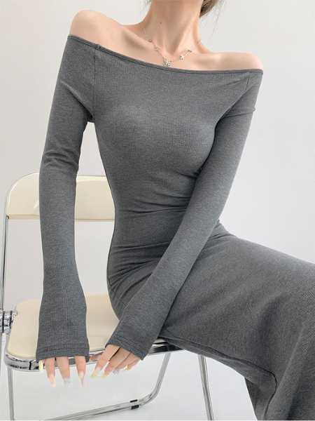 off shoulder long sleeve fit long dress