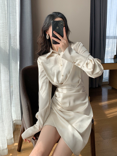 drape ivory shirt mini dress