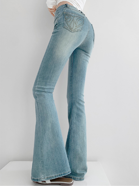 heart back pocket flare denim pants
