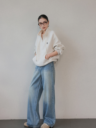 half zip casual sweatshirt