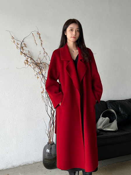 red wool long coat