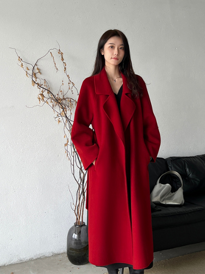 red wool long coat
