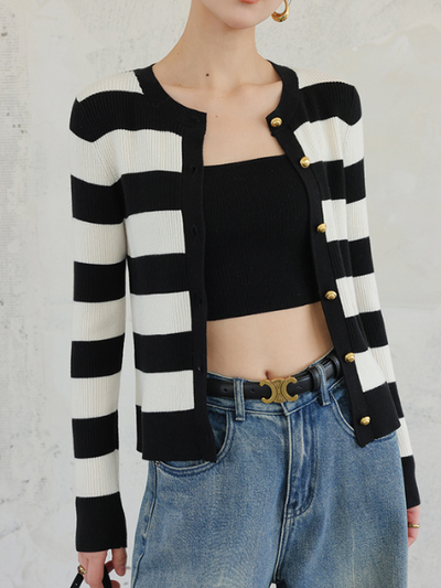 stripe gold button cardigan