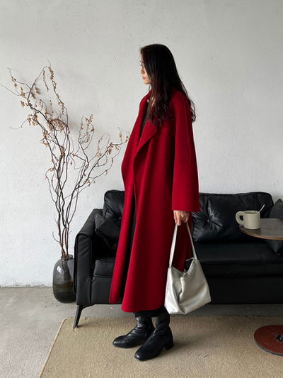 red wool long coat
