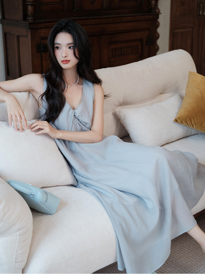 v neck twist design sleeveless long dress