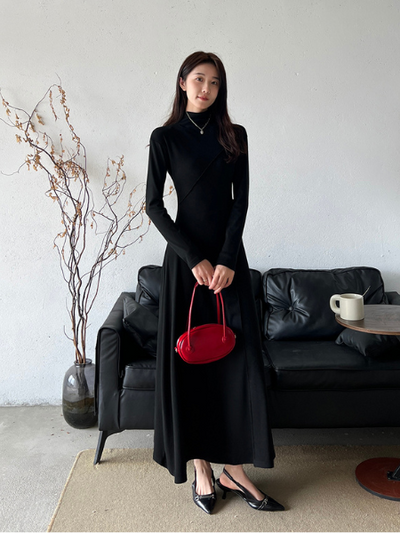 half turtle neck slim fit long dress