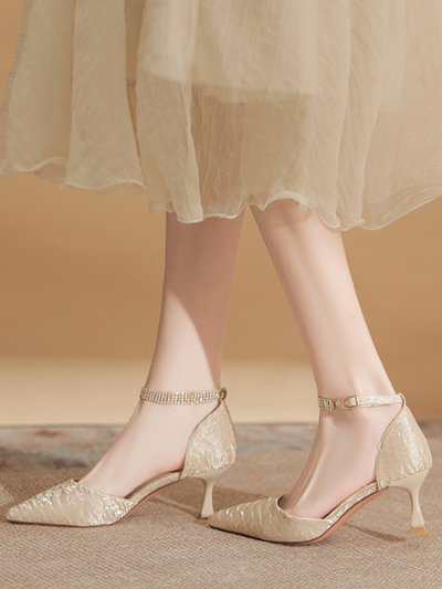 rhinestone buckle strap pumps