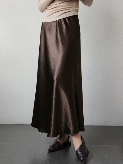 drape satin high waist long skirt