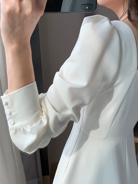 square neck long sleeve elegant dress