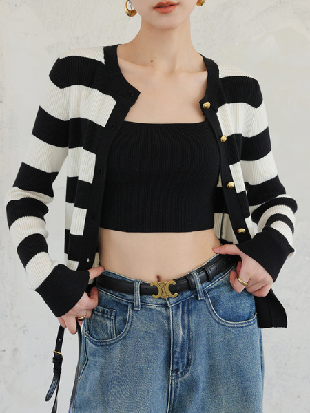 stripe gold button cardigan