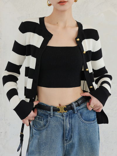 stripe gold button cardigan