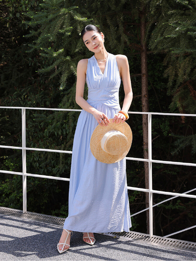 sleeveless waist slim casual long one piece