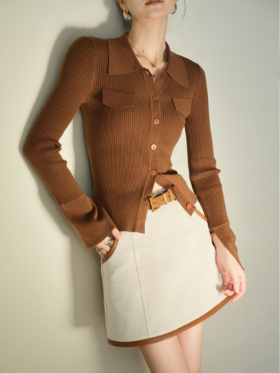 contrast color high waist mini skirt