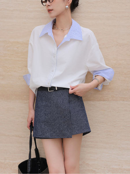 contrast cotton long sleeve shirt