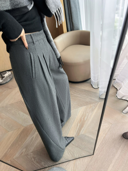 high waist gray wide leg pants