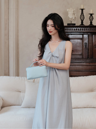 v neck twist design sleeveless long dress